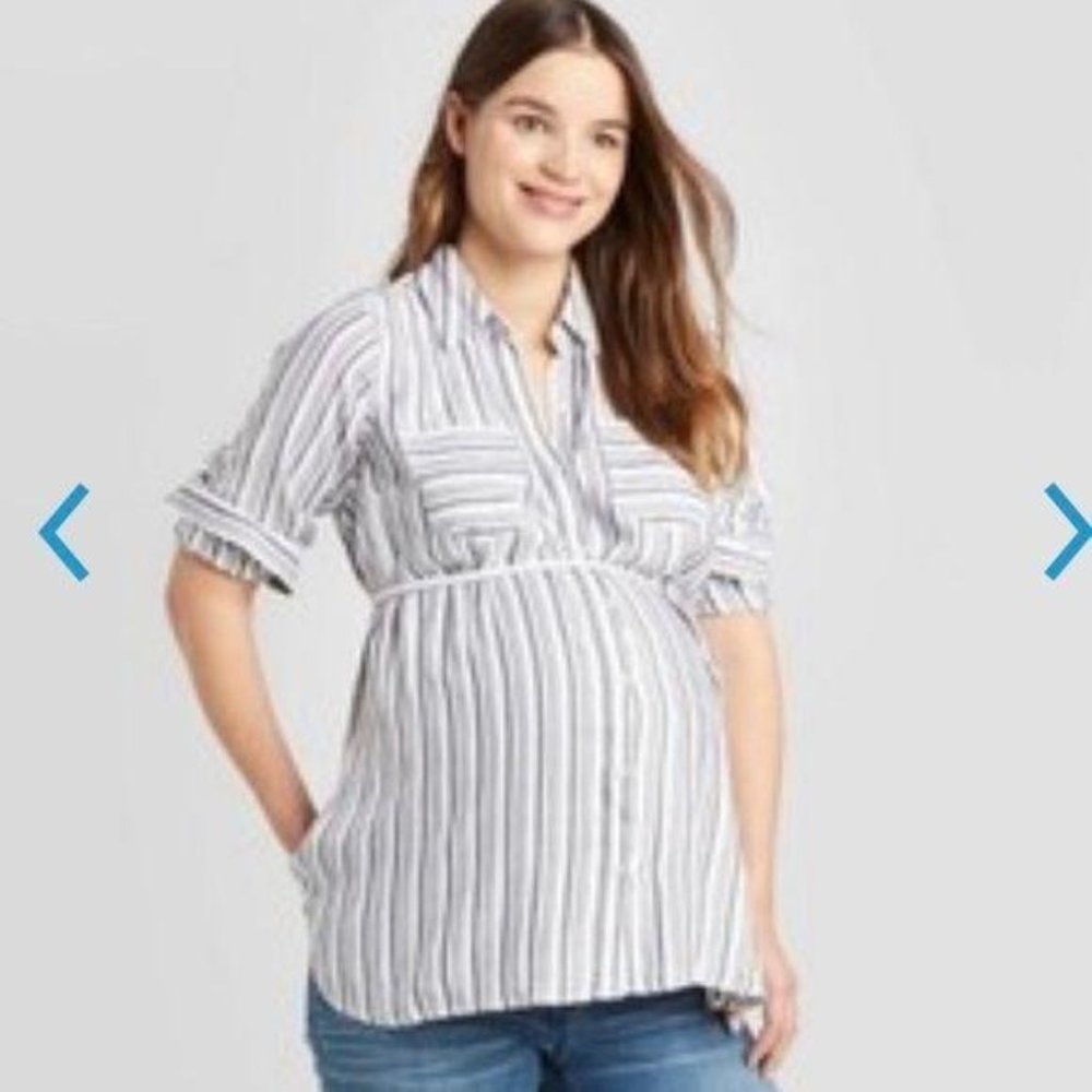 Isabel Maternity Woven Popover Navy Blouse
